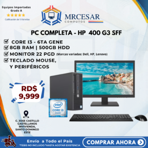 PC Completa HP 400 G3 SFF Core i3 + Monitor 22"